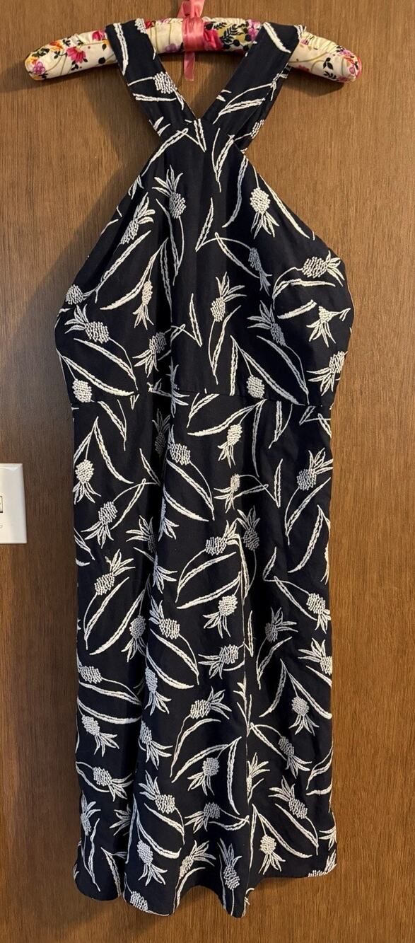 Ann Taylor Pineapple Embroidered Halter Dress sz 10 resort wear vacation beach